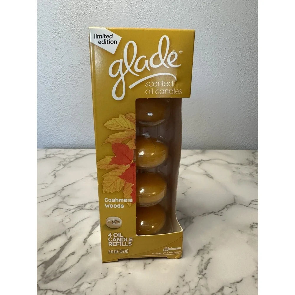 Glade Scented Oil Candles. 4 Refills. Cashmere Woods Limited Edition. New In Box